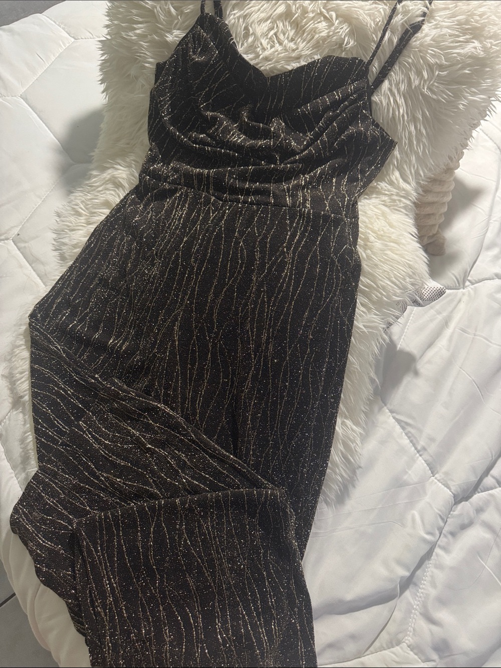Guess Black Jumpsuit with Gold Lurex Stripes